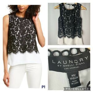 Laundy By Shelli Segal Lace Overlay Top Size XS NEW
